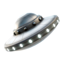 Futuristic Silver Spaceship UFO Flying Saucer 3D Render on transparent Background png