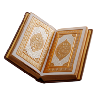 Ornate Gold and White Illuminated Book Open on transparent Background Luxurious Elegant Islamic Religious Holy Text png