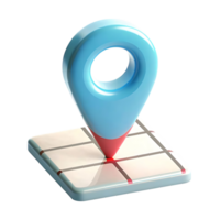 3D Render of a Glossy Light Blue Location Pin on a Grid Map png