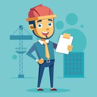 Architect Sketched a Construction Plan on Paper in Front of a Building vector
