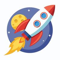 Cartoon Rocket Soaring Towards the Moon with Illustrative Style vector