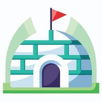 Cartoon Icon Illustration of an Igloo Made of Ice with a Flag on Top vector