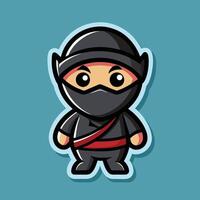 Adhesive Label Featuring an Adorable Ninja Character with a ized Logo and Cartoonish Style vector