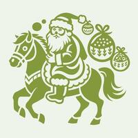 Santa Claus Riding a Horse with a Sack Full of Christmas Presents vector