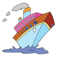 Tugboat floating isolated on white background vector