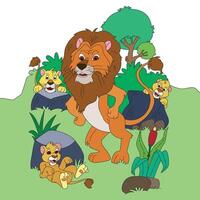 Illustration lion and his baby playing in the park vector
