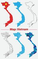 Maps of Vietnam , Outline, and Regional Divisions, Vietnam country map set. internal provinces borders marked, Simple map of Vietnam drawing. vector