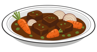 Pixelated Beef Stew In Dish With Carrots And Peas png
