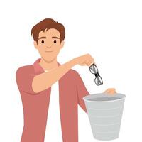 Man Throwing Away His Glasses with a Calm Expression. Symbolizing a vision improvement. vector