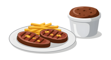 Grilled Steak With Fries And Dessert png