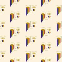 Pride parade face with rainbow flag. LGBTQ seamless pattern. Pride Month multi colored fun backdrop vector