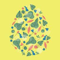 Easter egg colorful simple illustration. Retro style flower pattern in egg shape. Egg hunt flat design vector