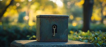 A small box with a key on top photo