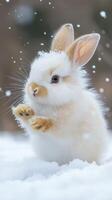 A white rabbit is standing in the snow photo
