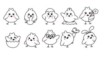 Set of cute little chickens isolated on white background. Separate element for your design. vector