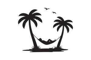 Summer Vacation Silhouette Hammock Between Palm Trees vector
