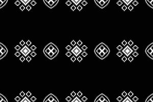 Fabric pattern cross stitch with black background art decoration design. vector