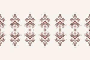 Motif of cross stitch of ethnic brown white cream color background art pixel fabric. vector