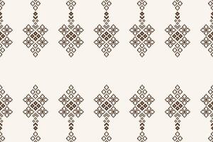 Fabric pattern of cross stitch of ethnic brown white cream color background art. vector