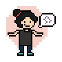 8 bit cute of lady woman female girl with happy exercise dance music cartoon. vector