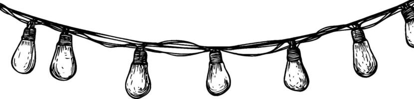 Vintage woodcut illustration of a string of decorative fairy lights created in classic style vector