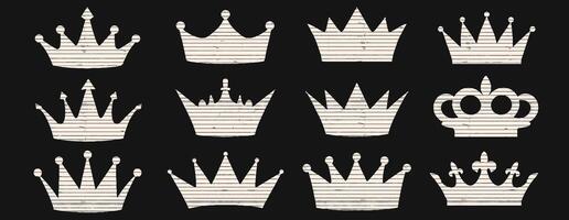 Crown and royalty-themed collage set. Torn paper cutouts with punk, Y2K, and grunge elements in a fun royal pop art style with bright party colours vector