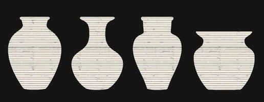 Antique vase and pottery collage with ripped paper elements. Chinese-style amphoras, jugs, and decorative ceramics in cutout scrap designs vector