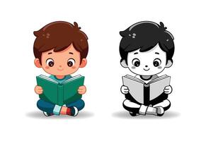 A joyful young schoolboy sitting at home happily studying from colorful textbooks immersed in knowledge. The vibrant illustration captures his innocence focus and love for learning. Student Silhouette vector