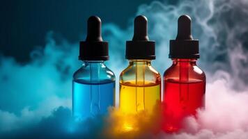 Three Colorful Vape Juice Bottles- Smoke photo