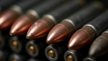 Ammunition Bullets Lined Up Close Up View photo