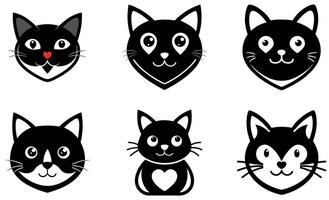 Cat Face Icons with Heart Noses vector