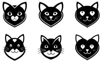 Cat Face Icons with Heart Noses design vector