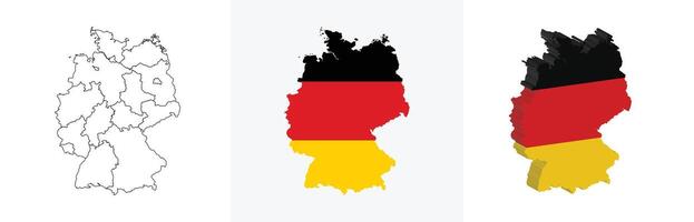 Germany outline, fill with flag and 3d map vector