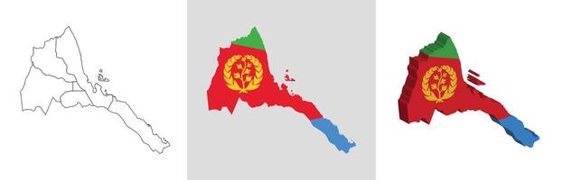 Eritrea outline, fill with flag and 3d map vector