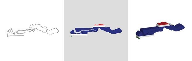 Gambia outline, fill with flag and 3d map vector