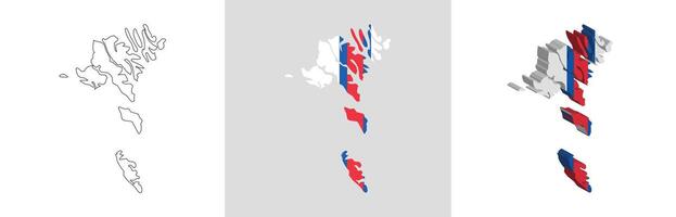 Faroe Islands outline, fill with flag and 3d map vector