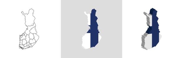 Finland outline, fill with flag and 3d map vector