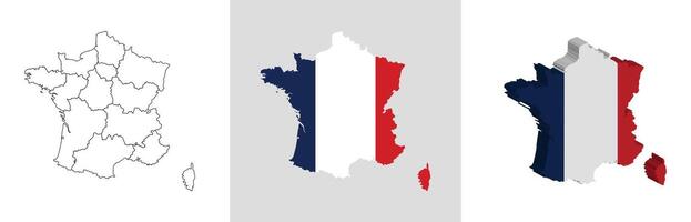 France outline, fill with flag and 3d map vector
