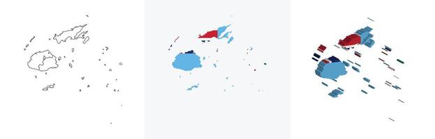 Fiji outline, fill with flag and 3d map vector