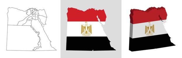 Egypt outline, fill with flag and 3d map vector