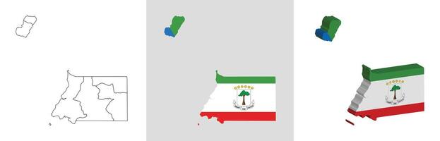 Equatorial outline, fill with flag and 3d map vector