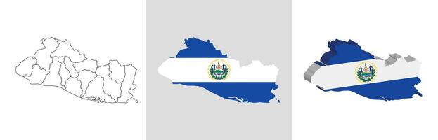 El Salvador outline, fill with flag and 3d map vector
