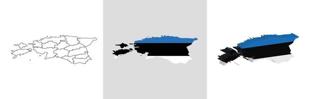 Estonia outline, fill with flag and 3d map vector