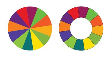 Colorful Spectrum of Pie Charts Illustrates a Vivid Color Palette. vector