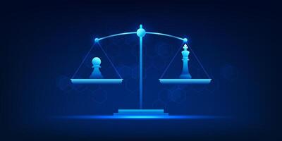 Scale Justice of Business, where the chess pieces are the pawns and the kings, shows that doing business requires leaders to manage the organization and pawns are like cogs that help drive it forward. vector