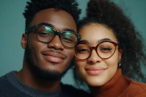 Couple smiling together in a cozy indoor setting during a relaxed moment at home photo
