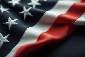 American flag with stars and stripes in close-up detail showcasing fabric texture and colors photo