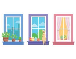Spring Easter Windows with Decorations vector