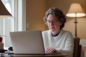 Individual working on a laptop in a well-lit indoor space during the day photo