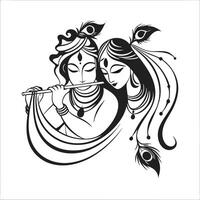 Radha krishna sketch for devotional and wall art. vector
